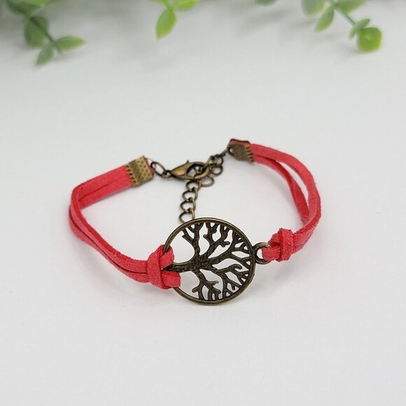 3/$20 Tree of Life Red Suede Fashion Bracelet Adjustable Soft Boho Retro Jewelry - Picture 10 of 10